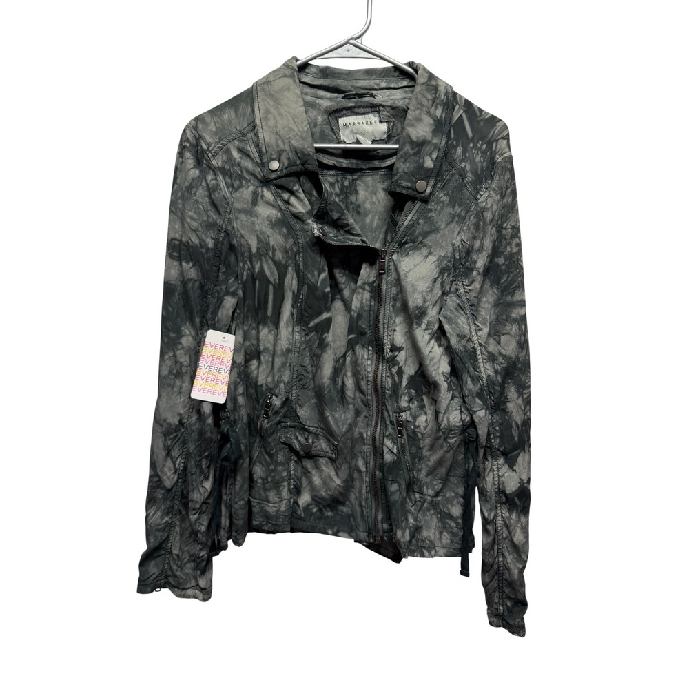 NWT Evereve Marrakech Moto Jacket Tie Dye Amber Size M Dark Grey Women